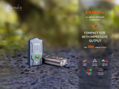 Fenix E03R V2.0 rechargeable flashlight, gray