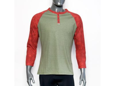PEARL iZUMi ELEVATE 3/4 HENLEY jersey, pale olive/burnt rust palm