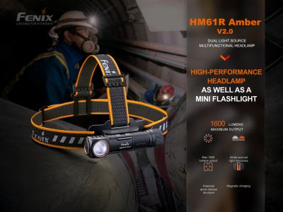 Fenix HM61R Amber V2.0 nabíjateľná čelovka, čierna