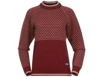 Damski sweter Bergans of Norwegia Alvdal Wool Jumper, czerwony Chianti/biały waniliowy