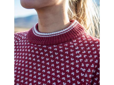 Damski sweter Bergans of Norwegia Alvdal Wool Jumper, czerwony Chianti/biały waniliowy