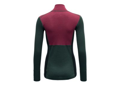 Tricou de damă Devold LAUPAREN MERINO 190 ZIP NECK, sfeclă roșie/lemn/cerneală