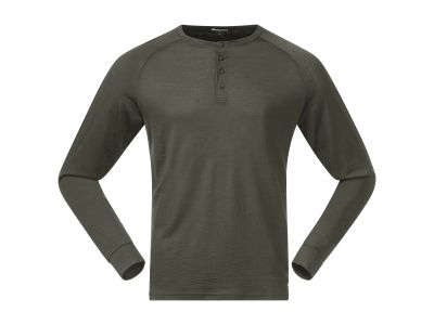 Bergans Lysebu Woll-Henley-T-Shirt, grüner Schlamm