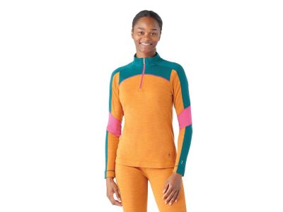 Smartwool Classic Thermal Merino Base Layer Colorblock 1/4 Zip women&#39;s T-shirt, marmalade heather