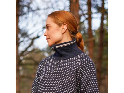 Bergans Alvdal Wool W félcipzáras női pulóver, sötétkék/vaníliafehér