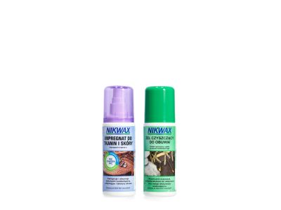Nikwax Twin Spray pentru țesături și piele/Perie cu gel de curățare pentru încălțăminte, 2 x 125 ml