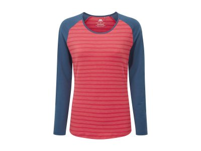 Mountain Equipment Redline Langarm-Damen-T-Shirt, Capsicum Red Stripe/Jeansblau