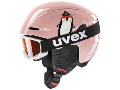 uvex viti set detská prilba, pink penguin, okuliare speedy pro