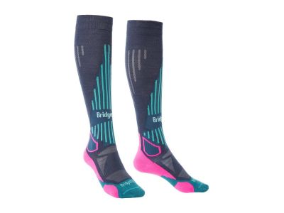 Bridgedale SKI LIGHTWEIGHT women&#39;s knee socks, dark denim/pink