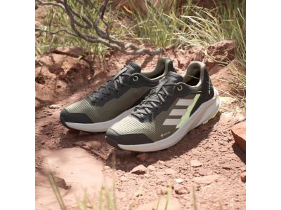 adidas TERREX TRAIL RIDER GORE-TEX shoes, Olive Strata/Wonder Silver/Green Spark