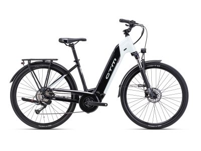 Damski rower elektryczny CTM METRIC 1.0 27,5 w kolorze czarny/perłowym/biało-fioletowym