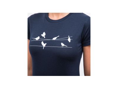 Damska koszulka T-shirt Sensor MERINO ACTIVE SONGBIRDS, w kolorze głębokiego błękitu
