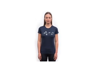 Tricou de damă Sensor MERINO ACTIVE SONGBIRDS, albastru intens