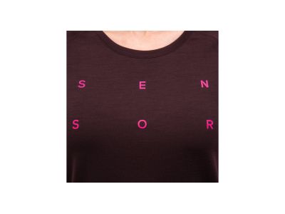 T-shirt damski Sensor MERINO BLEND TYPO, port czerwony