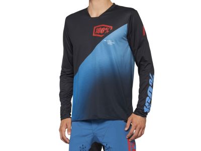Koszulka rowerowa 100% R-CORE-X, kolor czarna/niebieski