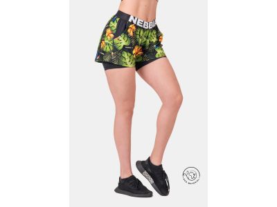 NEBBIA Hochenergetische doppellagige Damen-Shorts, Dschungelgrün