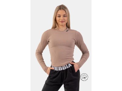 NEBBIA Ribbed women&amp;#39;s t-shirt with long sleeves, brown
