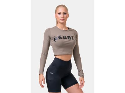 NEBBIA Sports HERO Damen-Crop-Top mit langen Ärmeln, Mokka