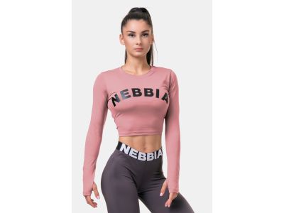 Crop top de damă NEBBIA Sports HERO cu mâneci lungi, roz vechi