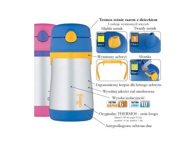 Thermos Foogo bébi termosz, 290 ml, rózsaszín