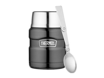 Thermoskanne Thermoskanne für Lebensmittel mit Tasse und Klapplöffel, 470 ml, Metallic-Grau