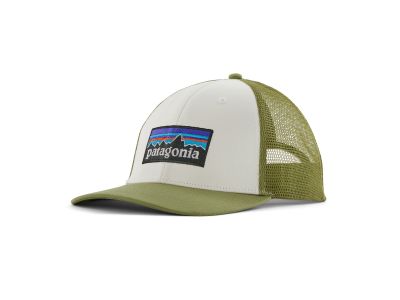 Patagonia P-6 Logo LoPro Trucker Hat šiltovka, white w/buckhorn green