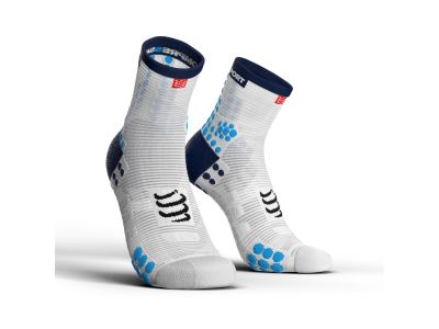 COMPRESSPORT Pro Racing v3.0 Run High ponožky, biela/modrá