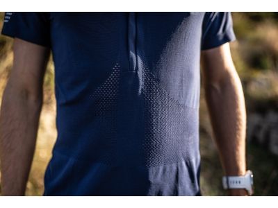 Tricou COMPRESSPORT Trail cu jumătate de fermoar, albastru