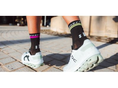 Skarpety COMPRESSPORT Pro Marathon V2.0, czarny/bezpieczny żółty/neoróżowy