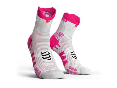 COMPRESSPORT Pro Racing v3.0 Run High ponožky, biela/ružová