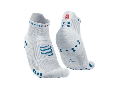 COMPRESSPORT Pro Racing v4.0 Run Low socks, white/fjord blue