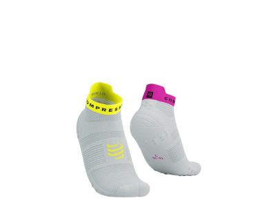 COMPRESSPORT Pro Racing v4.0 Run Low socks, white/safe yellow/neo pink