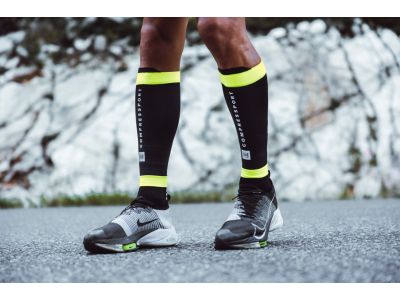 Mâneci pentru gambe COMPRESSPORT R2 3.0 Flash, Negru/Galben Fluo