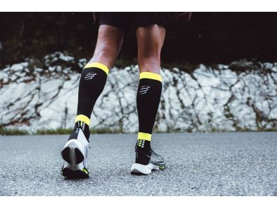 Mâneci pentru gambe COMPRESSPORT R2 3.0 Flash, Negru/Galben Fluo