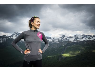 Tricou damă COMPRESSPORT Winter Trail Postural, Magnet/Magenta