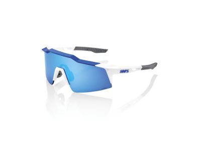 100% SPEEDCRAFT SL okuliare, matte white/metallic blue/HiPER blue multilayer mirror lens