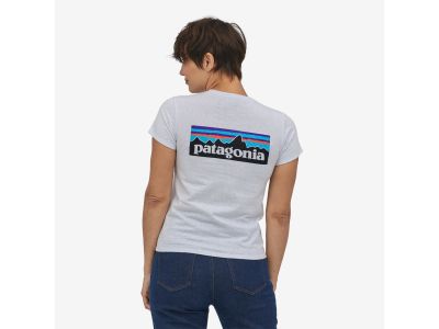 Damska koszulka t-shirt Patagonia P-6 Logo Responsibili-Tee, w kolorze niebieskim termoaktywnym