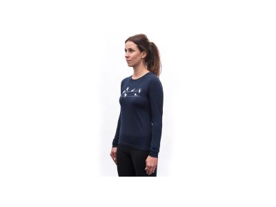 Tricou damă Sensor Merino Active Songbirds, albastru intens