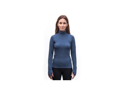 Tricou damă Sensor MERINO BOLD Roll Neck, albastru rece