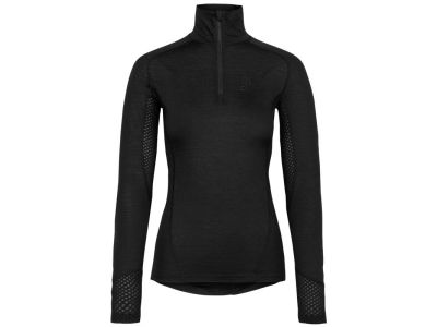 Tricou de damă Johaug Lithe Tech-Wool Half Zip, negru adevărat