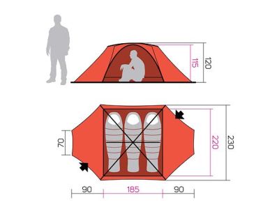 Hannah Tent Covert 3 WS sátor, mandarinvörös/sötét árnyék II