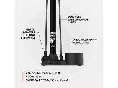 Pompa serwisowa Lezyne Macro HV Floor Drive, czarna