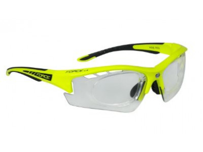 FORCE Ride Pro cycling glasses with self-darkening lenses and neon dioptric clip