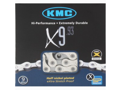 Łańcuch Kmc X-9-93, 6,6 mm, 27 biegów, w pudełku srebrno-szary