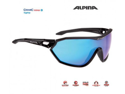 ALPINA Glasses S-WAY L CM+ black matte glasses CERAMIC mirror blue