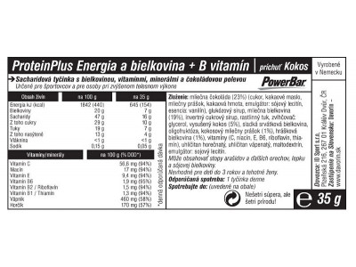 Baton PowerBar ProteinPlus Energy + Minerals, 35 g, nucă de cocos