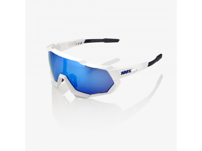 100% Speedtrap Matte White okuliare HiPER Blue Multilayer Mirror Lens