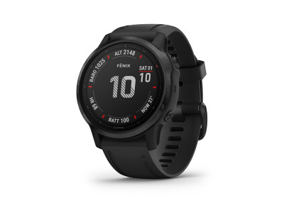 Garmin fénix 6S Pro, czarny, sportowy zegarek z czarnym paskiem