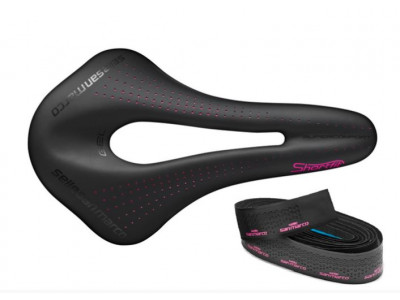 Selle San Marco Shortfit Open-Fit Supercomfort Racing Wide Lady KIT 2020 + rosa Lenkerband