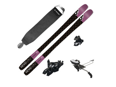 Movement touring women's set - SESSION skis , 85 mm + belts, bindings (Alpinist 12) and brakes, black/pink